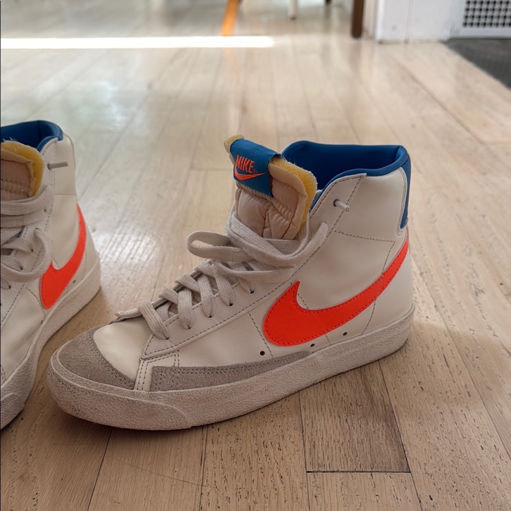 Women’s Blue and Orange Nike White High-Top Blazers